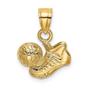 14k Yellow Gold Sports Theme Unisex Soccer Ball w/Shoe Charm Pendant
